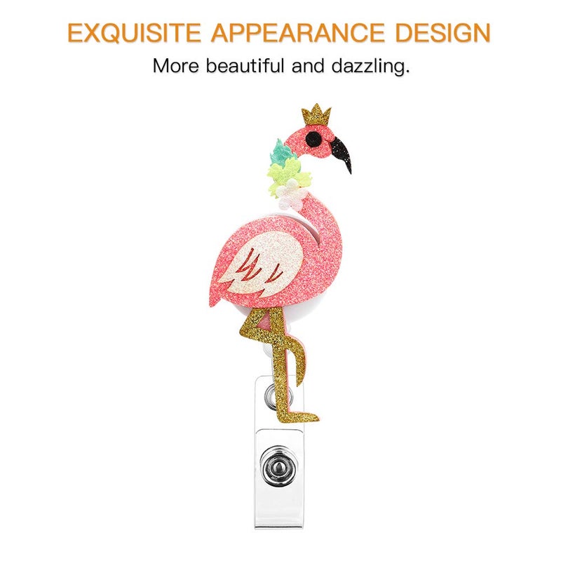Soleebee Bling Bling Retractable Badge Reel Holder ID Badge Holder with Belt Clip for Nurse, 25.6 Inches Retractable Cord (Pink Flamingo) - Image 5